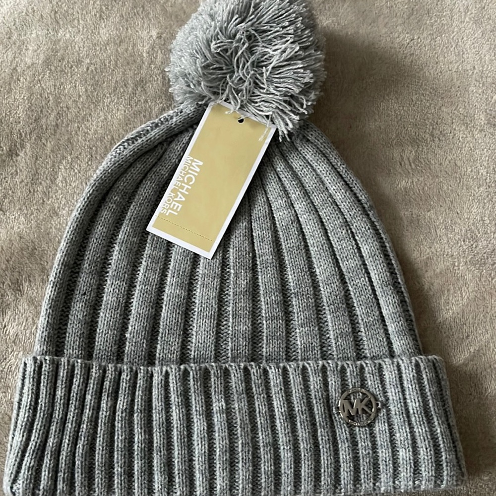 NWT MK gray Pom Pom hat